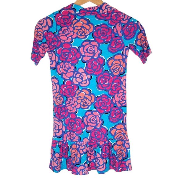 Lilly Pultizer Girls Large 8 / 10 Blue Soft Roses Collared Shirt Dress - Picture 2 of 4